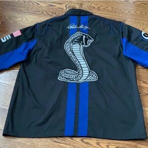 Shelby Cobra Pit Crew Shirt XXL Race Blue Double Stripes Official Button UpDown
